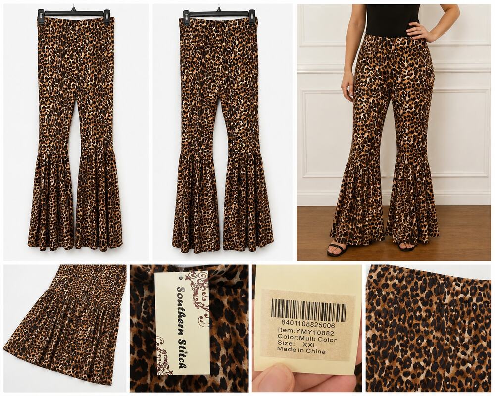 Southern Stitch Women’s Leopard Print Bell Bottom Pants – XXL
